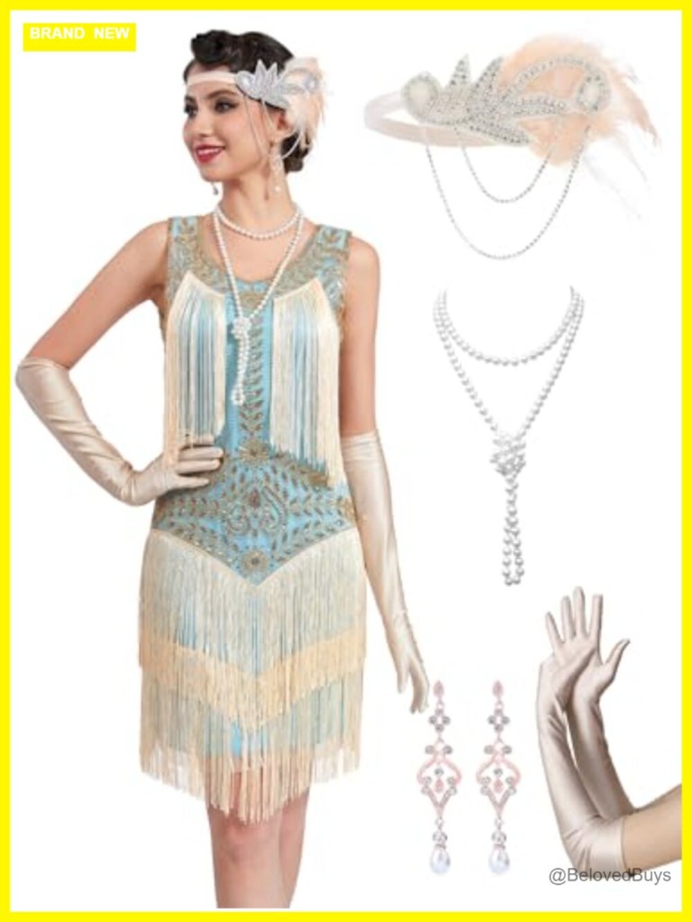 1920s Flapper Dress Fringe Sequin Gatsby Prom Costume Set